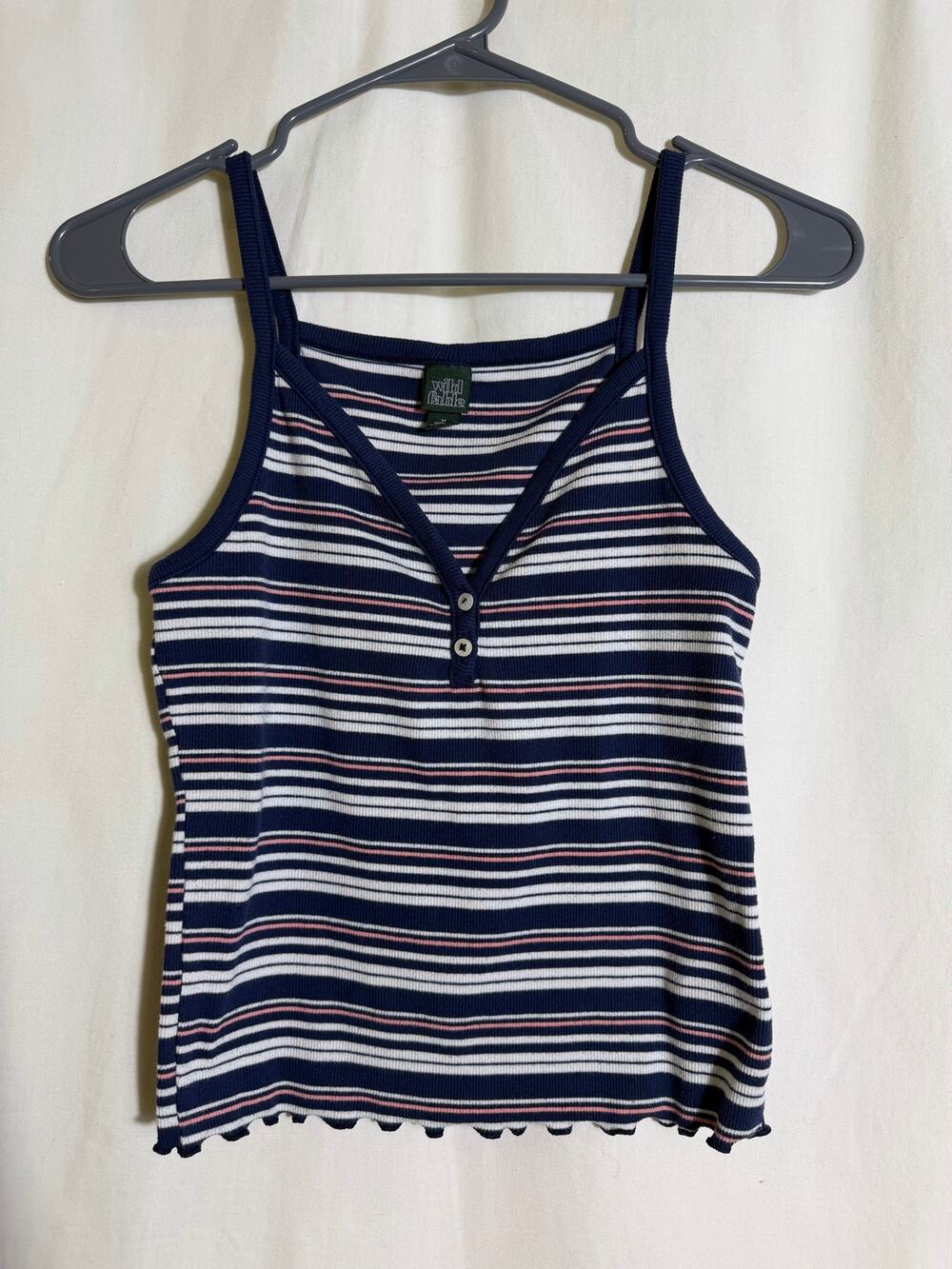 Wild Fable Ribbed Striped Henley Tank Top Navy White Pink Women’s Medium